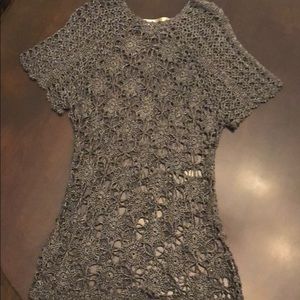 Crochet sweater-Gray with silver- tunic length